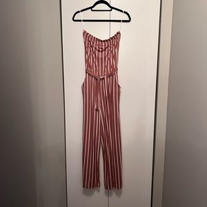 Pink/White Striped Strapless Romper
